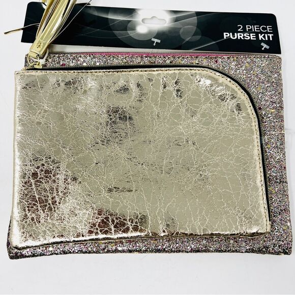 NWT  2pc Gold Glitter and Gold Lame Makeup Pouches - Picture 2 of 8